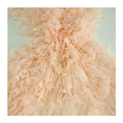 China Breathable Factory Direct Quality Guaranteed Pink Color Ruffle Tulle Fabric For Fashion Dress Dress for sale