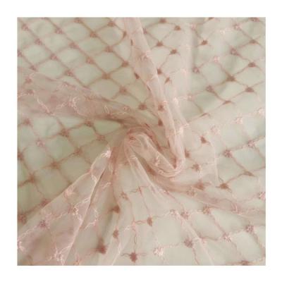 China Breathable French Embroidery Lace Fabric High Quality Geometric Design Fashion Pink Color Lace For Dress for sale