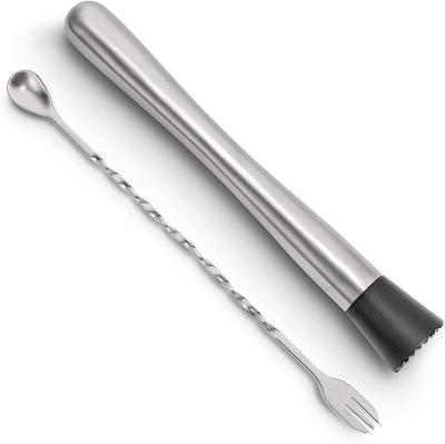 China Sustainable 10 Inch Stainless Steel Cocktail Muddler and Mixing Spoon Home Bar Tool Set - Create Delicious Mojitos and Other Fruit for sale