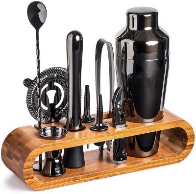 China Sustainable Bartender Kit 10-Piece Bar Tool Set with Stylish Bamboo Stand | Perfect Home Bartending Kit and Martini Cocktail Shaker Set for sale