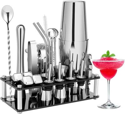 China Sustainable Cocktail Shaker Set 23-Piece Boston Stainless Steel Bartender Kit with Acrylic Stand & Cocktail Recipes Booklet for sale