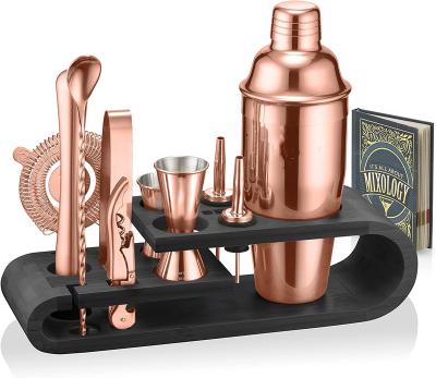 China Sustainable Bartender Kit and Cocktail Shaker Set for Drink Mixing Set with 10 Bar Set Tools and Bamboo Stand Makes It T for sale