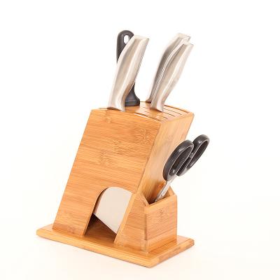 China Stocked Bamboo Knife Holder without Knives Countertop Butcher Block Kitchen Stand Two-Tier Knife Storage for sale