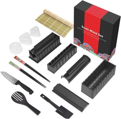 China Sustainable Sushi Making Kit Deluxe Edition Complete 17PCS Home Sushi Mold Press with Sushi Rice Roll Mold Shapes Fork Rolling Mat for sale