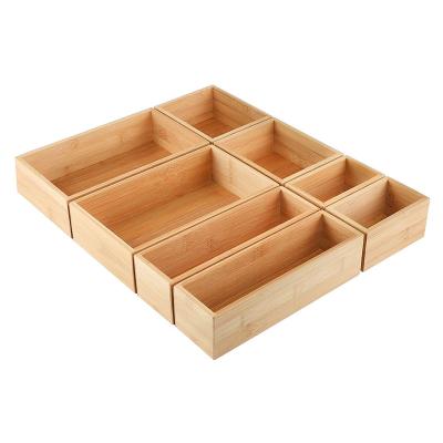 China Sustainable 8 Pcs Bamboo Drawer Organizer Utensil Tray Kitchen Storage Box 4-Size Versatile Dividers Cutlery Holders Bins Containers for sale