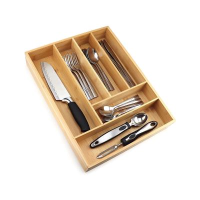 China Sustainable BAMBOO 10 inch silverware tray organizer Small Extra-Deep Wooden Flatware Utensil Cutlery Silverware Holder for Drawer for sale