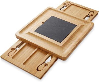 China Sustainable Organic Bamboo Cheese Board and Knife Gift Set with Removable Slate Cheese Plate - Charcuterie Platter Wooden Serving Tray for sale