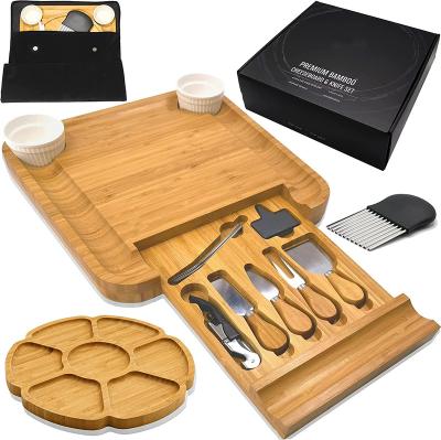 China Sustainable Large Cheese Board and Knife Set Charcuterie Boards with Serving Tray - Gift Box with Velvet Bag & Crinkle Cutter for sale