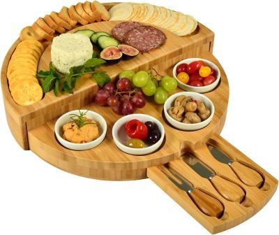 China Sustainable Bamboo Cheese/Charcuterie Board with Knife Set-Stores as a Compact Wedge-Opens to 18