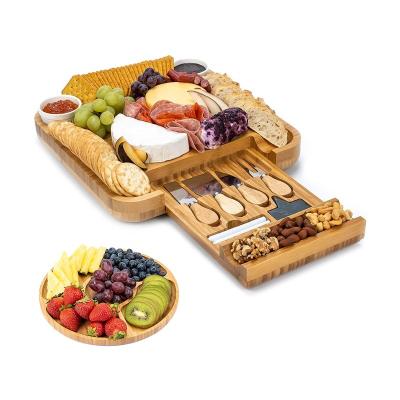 China Sustainable Bamboo Cheese Board and Knife Set Large Charcuterie Boards Set & Cheese Platter - Unique House Warming Gifts New Home for sale