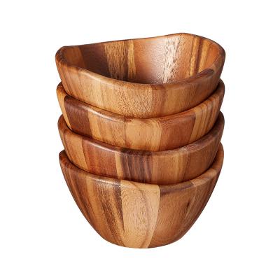 China Sustainable International Acacia 6 x 3 Wave Bowl Set of 4  Acacia Round Wood Plates Unbreakable Classic Tray Easy Cleaning for sale