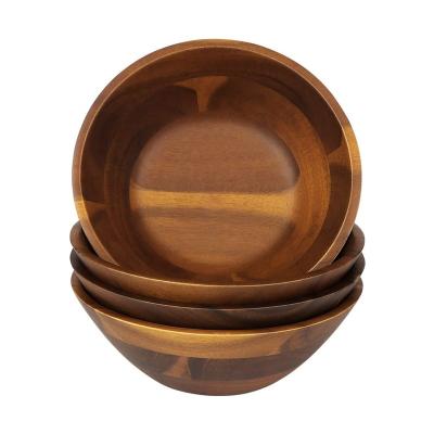 China Sustainable Acacia Wooden Bowls Salad Bowl 7 Inch Set of 4 Unbreakable Classic Tray Easy Cleaning for sale