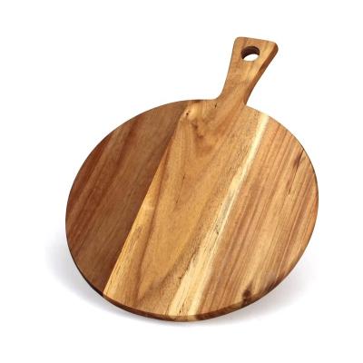 China Sustainable Acacia Wood Cutting Board with Handle Chopping Mat Countertop Round Paddle Cutting Board for Meat Bread Serving Board for sale