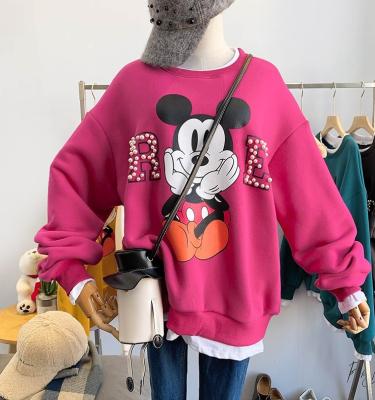 China Oversized Casual Sports Hoodie Gym Winter Pearl Velvet Hoodies Women Mickey Pullover Cotton Fleece Sweater Cartoon for sale