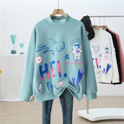 China Women's Autumn And Winter Hoodie Pullover High Neck Clothing Custom Half Viable Hoodies 100% Thick Cartoon Graffiti Cotton Sweatshirt for sale