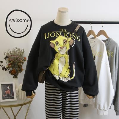 China New Kawaii Clothing Cartoon Viable Cotton Lion Printed Oversized Hoodies Women Crewneck Long Sleeve Hoodies 100% Long Sleeve Sweatshirts for sale