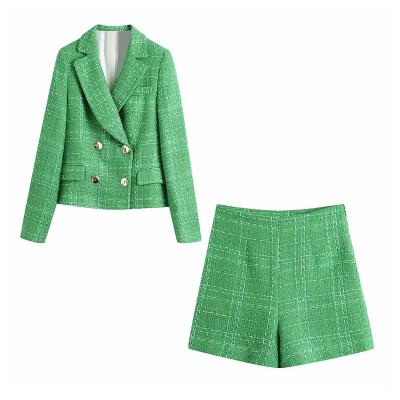 China 2021 New Spring Viable Autumn Women's Outfits Breasted Suit Coat Shorts Blazer Loose Shorts Casual Two-Piece Short Set for sale