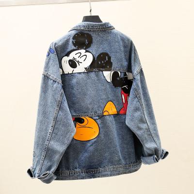 China Hot Selling Cartoon Print Denim Jacket Women Streetwear Viable Hot Spring And Ins Women Autumn Casual Blue Jeans Coat Outwear Loose for sale