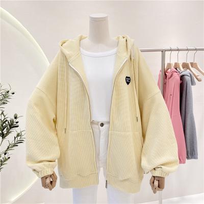 China Viable ladies loose 2021 new Autumn Simple Embroidery FB coat zipper style women's hooded coat fashion cardigan sweaters for sale