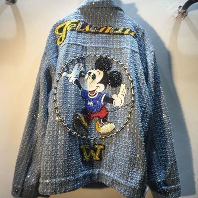 China 2021 Spring Autumn New Beads Sequined Diamonds Viable Casual Women's Coats Printed Loose Jacket Slimming Denim Jacket For Women for sale