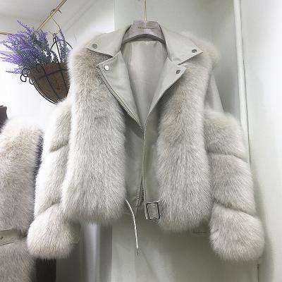 China Wholesale Viable Short Fur Leather Coat Motorcycle PU Notched Collar Imitation Fox Fur Coat Women's Fashion Warm Slim Fit Winter Jacket for sale