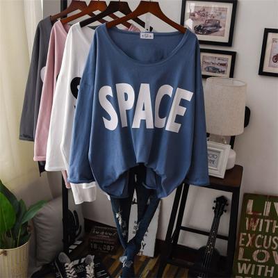 China Viable Fashion Custom Letter Printed Long Sleeve Plus Size 100% Cotton T-shirt Women Spring And Autumn Loose Tee Female T-shirt Top for sale