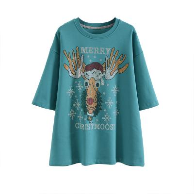 China new Anti-wrinkle round neck cartoon printing loose T-shirt plus size women's pullover sweatshirt for sale