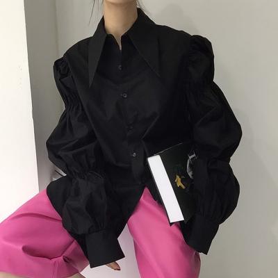 China Solid Color Blouse ChicTop New Retro Viable Spring Puff Collar Straight Shirt Women's Loose ChicTop Female for sale