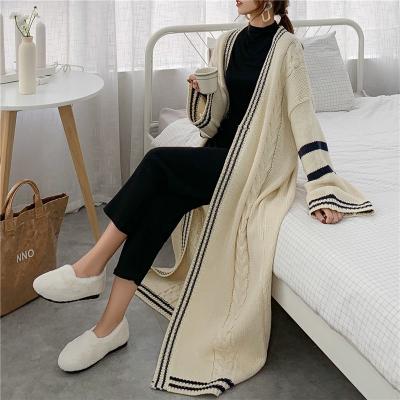 China Anti-wrinkle new 2021 winters women's long cardigan sweater loose striped patchwork cardigan jacket winter casual knitted clothing for sale