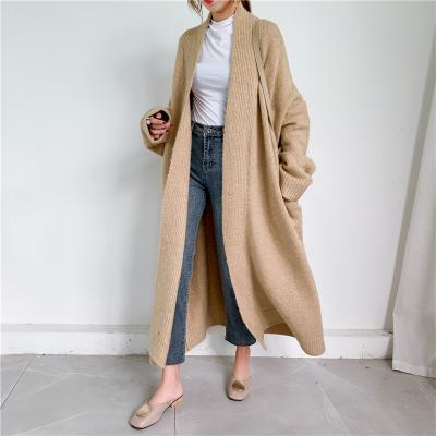 China Winter Fashion Breathable Women Sheath Long Loose Knitted Casual Solid Color Sweater Thick Coat Cardigan Jacket Long for sale