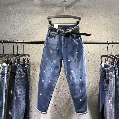 China Cute Mickey Head Embroidered Denim Harem Pants Fashion Breathable European Jeans Women Plus Size Lady Long Trousers for sale