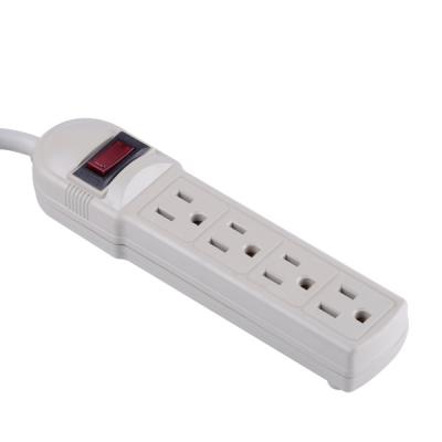 China 15A 125V Multipurpose AC Current Strip 4 Outlet Portable Power Strip with ABS Housing Flame Retardant Reset On/Off Switch Power Strip for sale