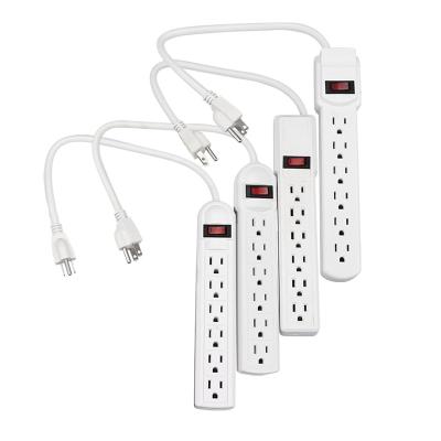 China Home Power Applicance 15A 125V 6 Strip Left Wall Mountable Power Strip With Surge Protection ABS Shell Flat Plug for sale