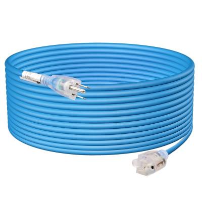 China Industrial Equipment P048 50FT Blue Indoor/Outdoor 16/3 SJTW All Weather Extension Cord With Ends Lighted 15A 1875W 5-15P&5-15R for sale