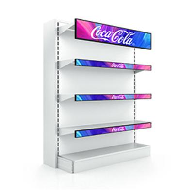 China Indoor Advertising LCD Wall Screen Body Signage Digital Ultra Thin Merchandise Shelf Wifi Stretched Bar Display for sale