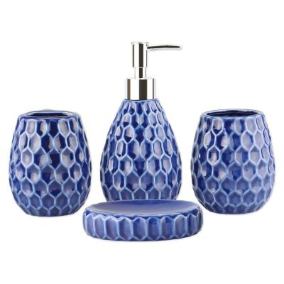 China Sustainable Hotel Home Decoration 4 Piece Ceramic Honeycomb Bath Room Set Set for sale