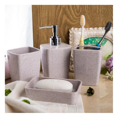 China 4 Piece Plastic Straw Bath Wheat Bathroom Accessories Household Washroom Household Sustainable Pieces Set for sale