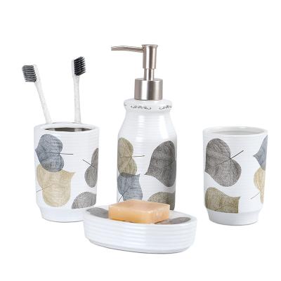 China Sustainable Modern Printing Hot Selling Attractive Natural Designed Ceramic Bathroom Accessories Set for sale