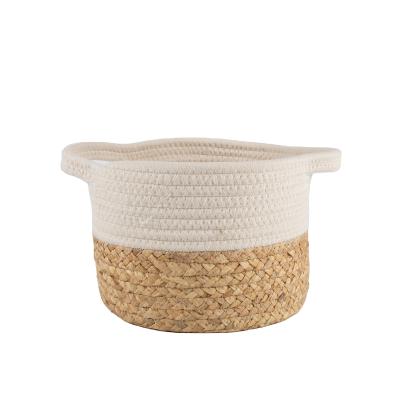 China Straw Rope Cotton Thread Hand Viable Made Storage Organizer Custom Basket Living Room for sale