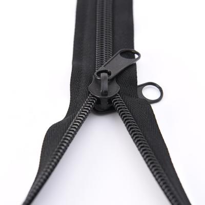 China Durable Garment #10 Open End Nylon Zipper With Two Long Pulls Two Sliders Separating Coil Zipper for sale