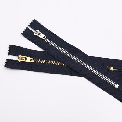 China Wholesale Custom Made Narrow End #5 Brass Silver Teeth Metal Zipper Zipper For Jeans Pants for sale