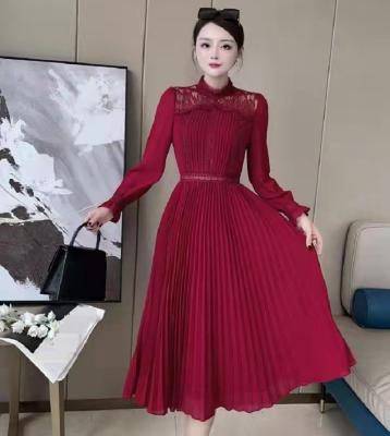 China 2021 Autumn Winter Party Women Dresses Anti-wrinkle crochet lace embroidery patchwork sleeve pleated dress new long XXL for sale