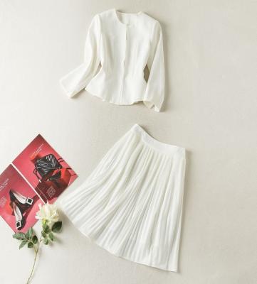 China New Fashion 2022 Springs Good Quality 2 Pieces Sets Clothing Women Long Sleeve Pleated Jackets+A Coat Skirt Suits White Line Set for sale