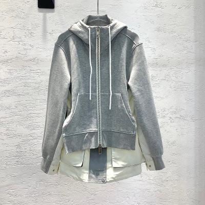 China Women 2021 Breathable Autumn Winter Casual Bomber Jackets Hooded Coat Jackets Color Gray Black Zip Coat Block Patchwork Long Sleeve Outwear for sale