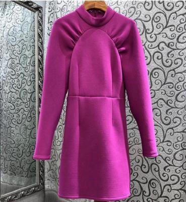 China high quality Anti-wrinkle sweatshirt dress new long sleeve Gray Rose Red Casual Dress Autumn Women Stand Neck Pleated Deco 2021 spring long for sale