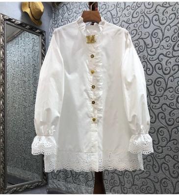 China Anti-Wrinkle 100%Cotton Shirts 2022 Spring Summer Blouses Big Women Hollow Out Embroidery Long Sleeve Casual Loose Blouses Shirt Ladies for sale