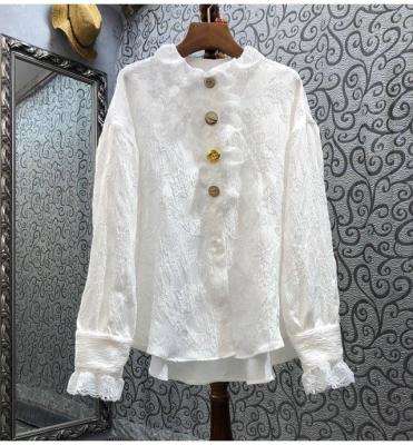 China Anti-pilling Tops Fashion Blouse Shirt 2022 Summer Fashion Spring Loose Tops Women Lace Up Patchwork Big Button Deco Long Sleeve Big Shirt for sale