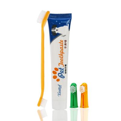 China Wholesale Viable Care Fresh Breath Gum Pet Dental Kit 4 Pieces With Toothpaste And Dental Brushes for sale