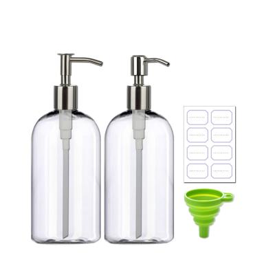 China BEAUTY PACKAGING Pump Bottles 2-Pack Dispenser 16oz Clear Refillable Lotion Soap Shampoo Containers With Stainless Steel For Cosmetic Bathroom for sale