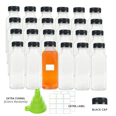 China food & Beverage Packaging 12 Ounce 24 Pack Juice Bottles Empty Square PET Plastic Beverage Containers With Black Tamper Evident Lids For Soft Drinks for sale